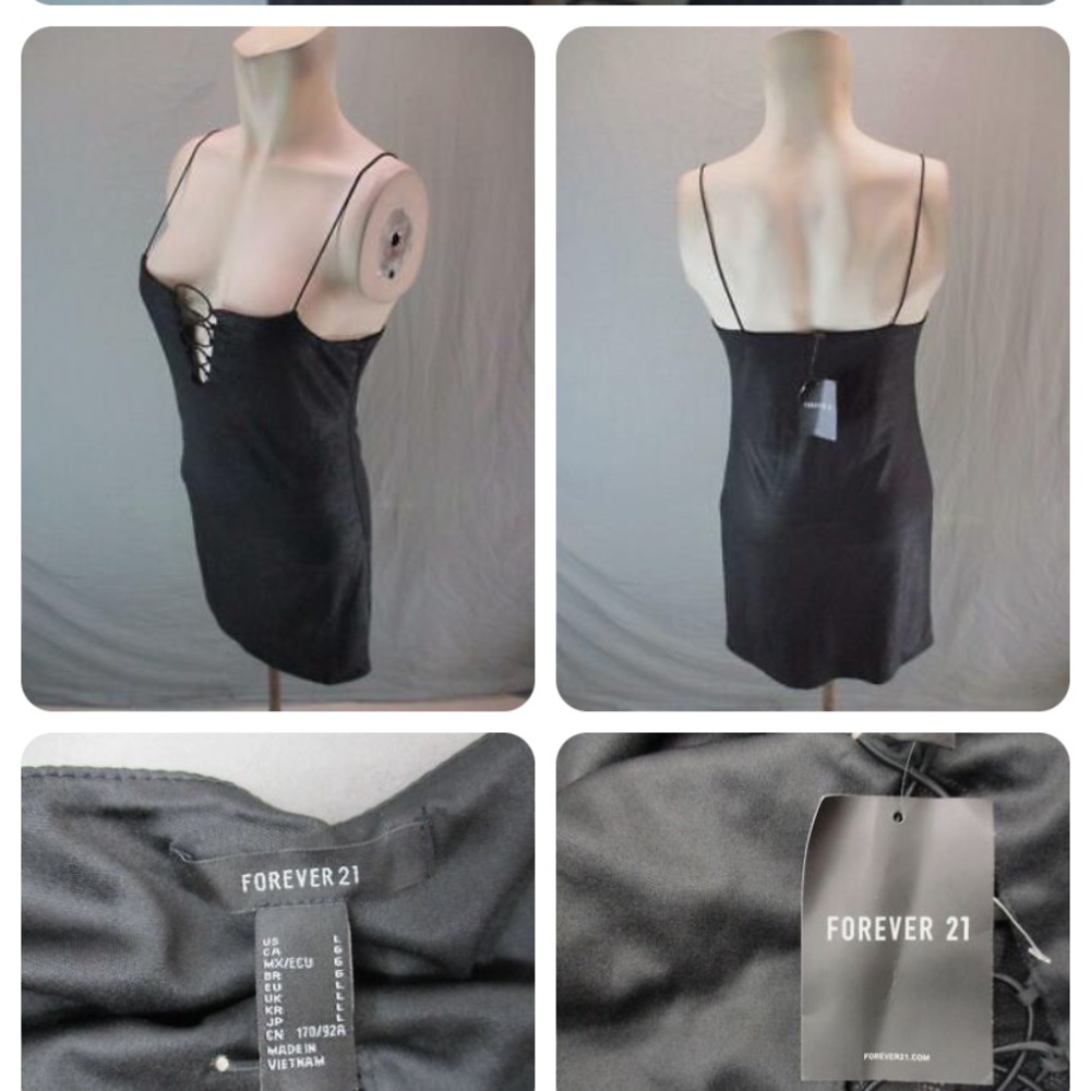 NWT Forever 21 Size M Women Black Sleeveless Front Lace Slip Mini Dress - Picture 5 of 5